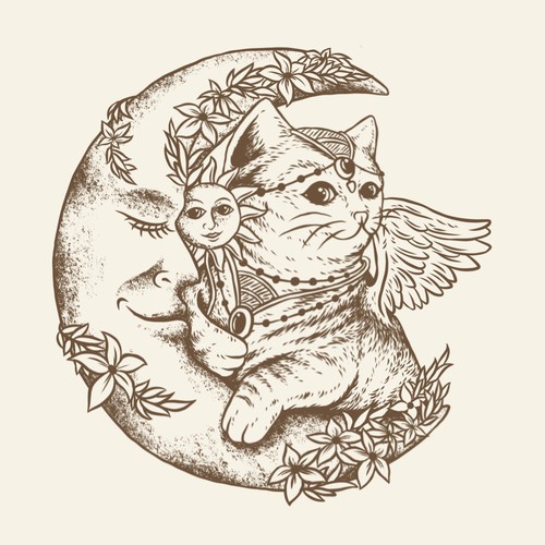 Handdrawn astrology cat