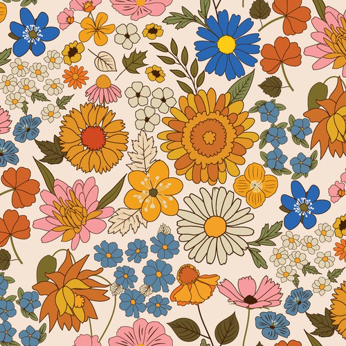 retro floral pattern design with daisy flowers