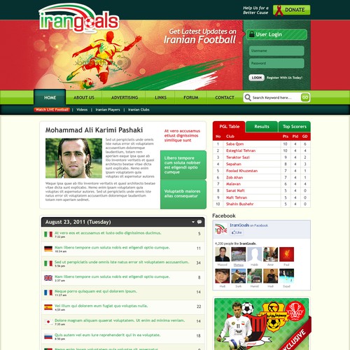 an Iranian football site needs a new website design