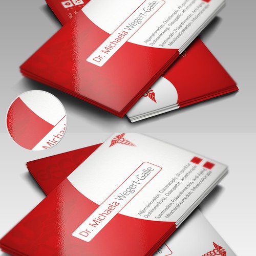 Create a business card that shows strong motivation towards thepatients and give impression he/she is cared for