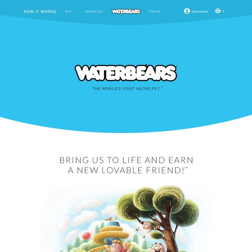 Web page design concept for Waterbears.com - The world's first microscopic pets