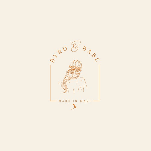 Bright hand drawn logo design with florals & bird for Byrd & Babe - Handmade Silk flower accessories 