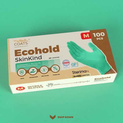 design an attractive retail box for biodegradeable SkinKind disposable gloves