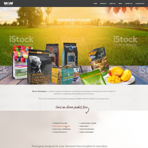 Homepage design for a packaging solution company