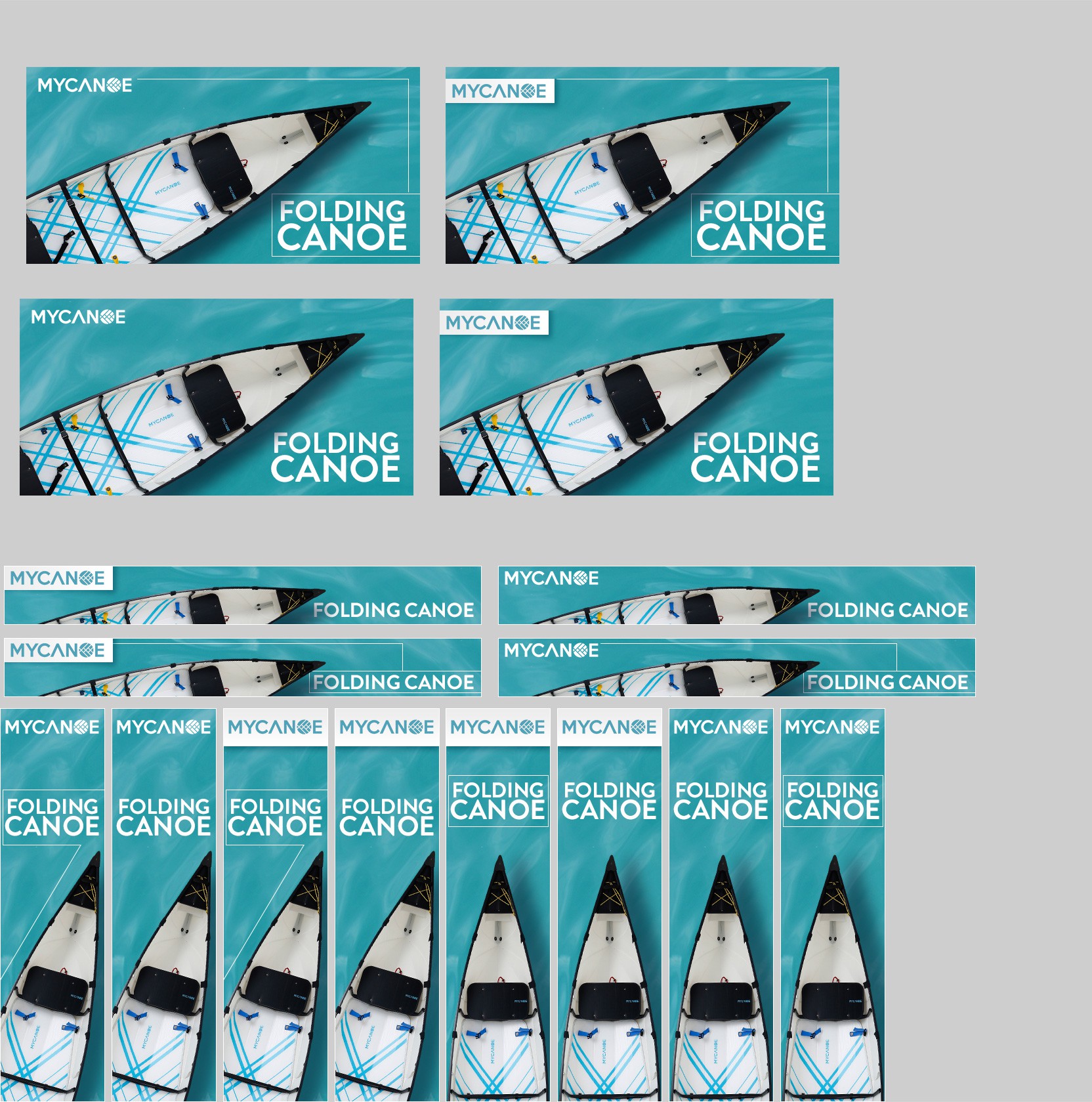 Two banner designs for Google remarketing ads (folding canoe - MYCANOE)