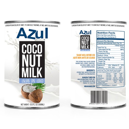 Coconut milk can label design