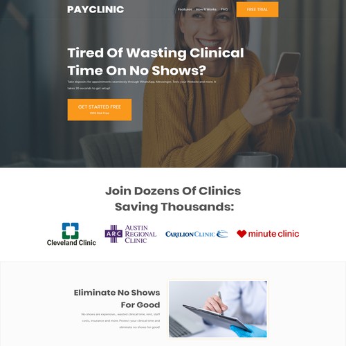 Landing page design for healthcare payment platform