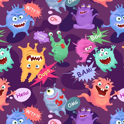 Seamless pattern with monsters