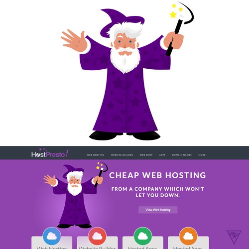 Design a flat Wizard Mascot for Hosting Company HostPresto!