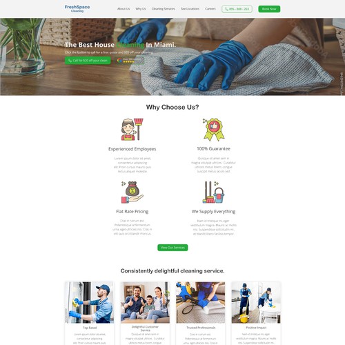 Homepage for premium house cleaning company