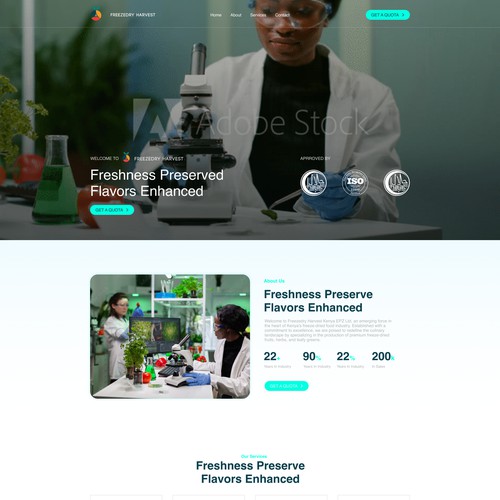 Landing Page for freeze dried product factory in Kenya