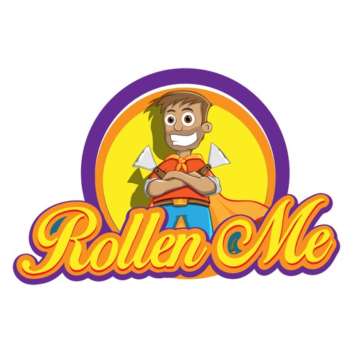 Rollen me logo design with happy mascot