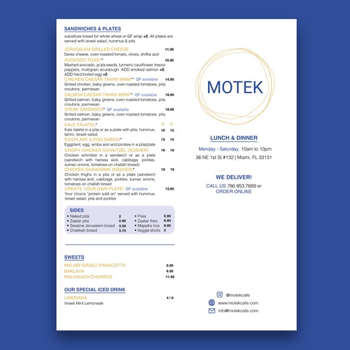 Menu "Motek Restaurant" Redesign