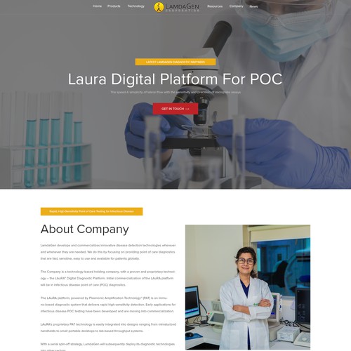 Design a professional website for a disease detection technology company