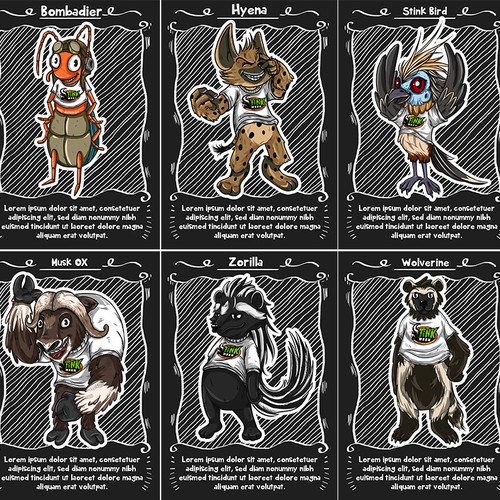 Characters for Stink Week Cards