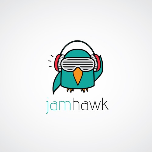 Fun, young logo for a new music discovery service called jamhawk!