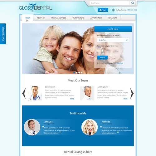 landing page for the GlossDental
