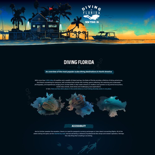 Landing page for scuba diving training agency