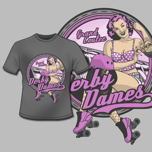 Pin up style roller derby shirt design