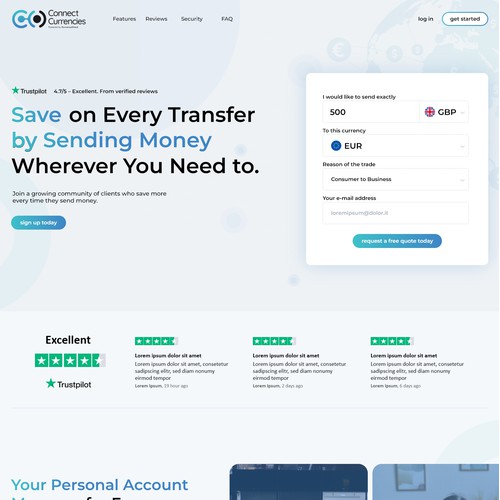 Landing Page Design for a Modern Currency Exchange Company