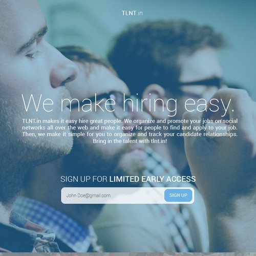 Design the: logo & landing page for new talent / hiring product: tlnt.in