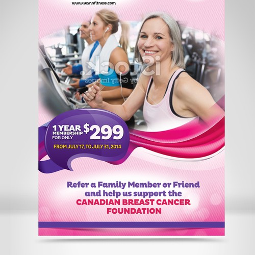 Create an eye catching ceiling banner for Wynn Fitness Clubs