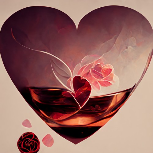 Gift for Valentine's Day in the form of a heart and a glass of wine