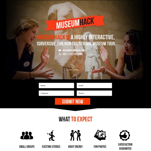 Landing page for cool, fun museum consulting startup in NYC
