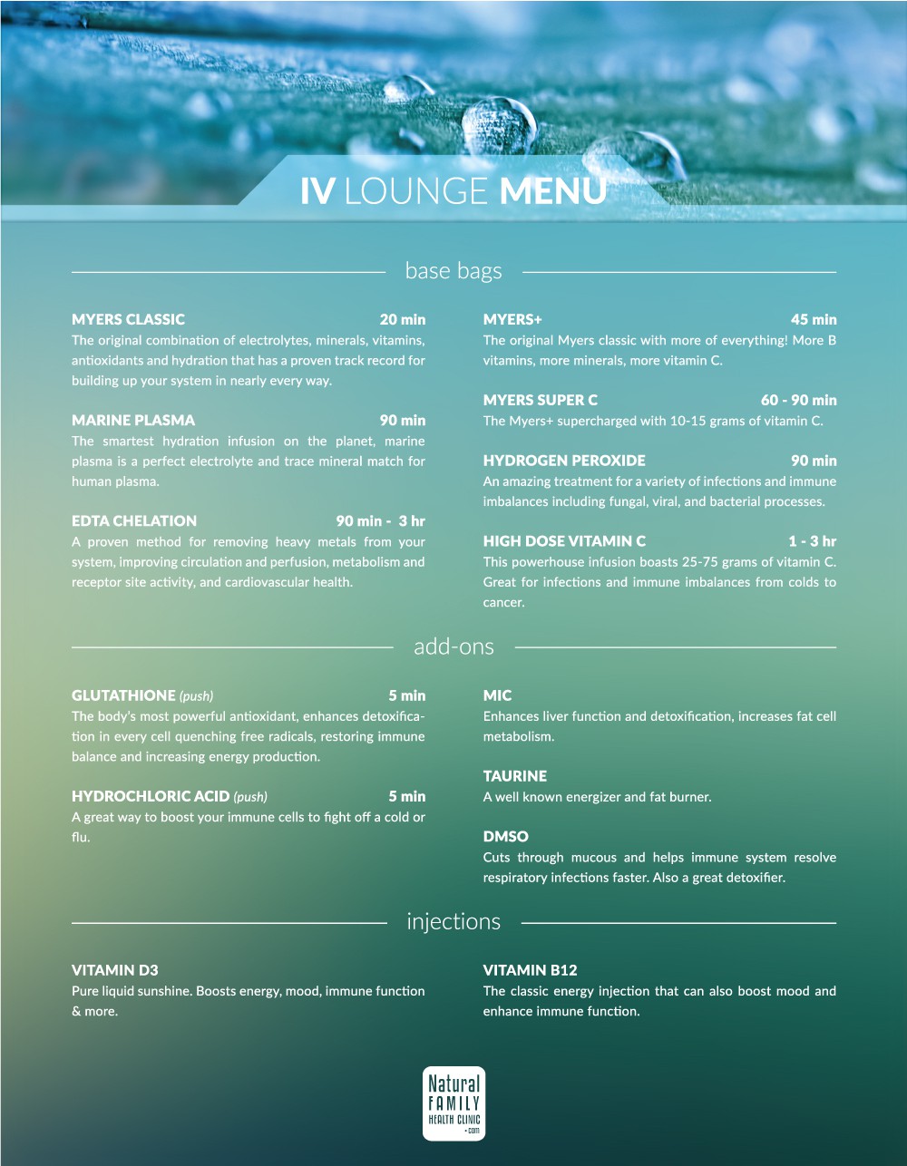 IV Lounge Menu