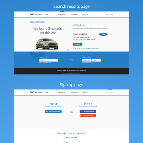 Webdesign for car history report website