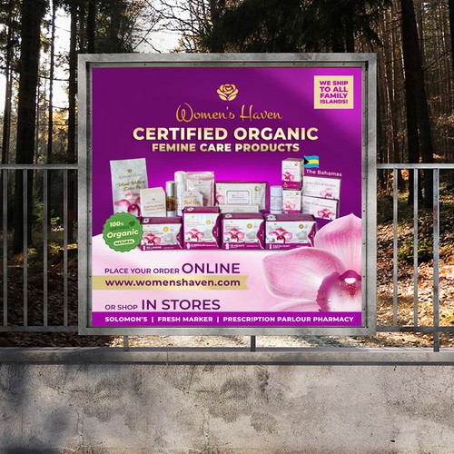 Create a captivating Billboard sign for Certified organic feminine care brand.