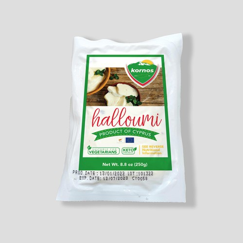 Mediterranean style label design for Halloumi cheese package