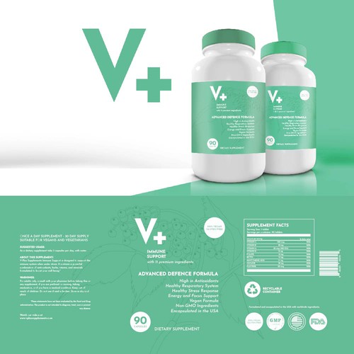 Minimalist logo and label for dietary supplement V-Plus