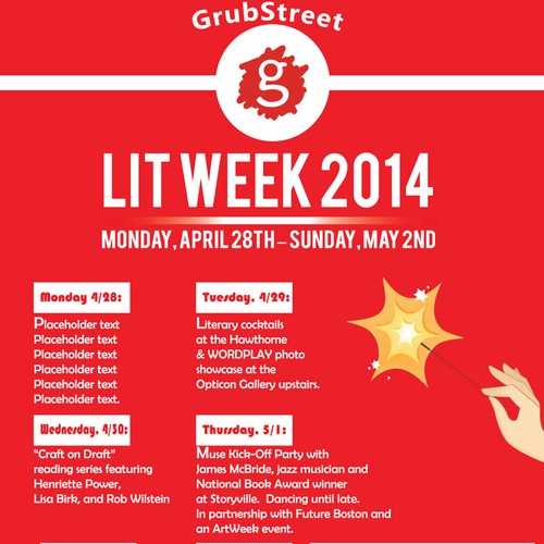 Create a poster for Lit Week, a fun and social week of literary events!