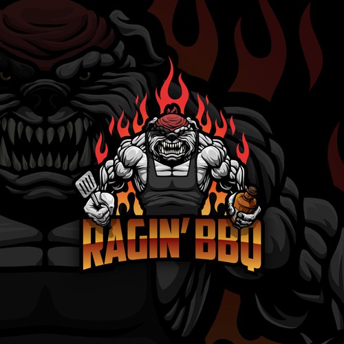 Aggressive Muscular Bulldog Character for BBQ Business