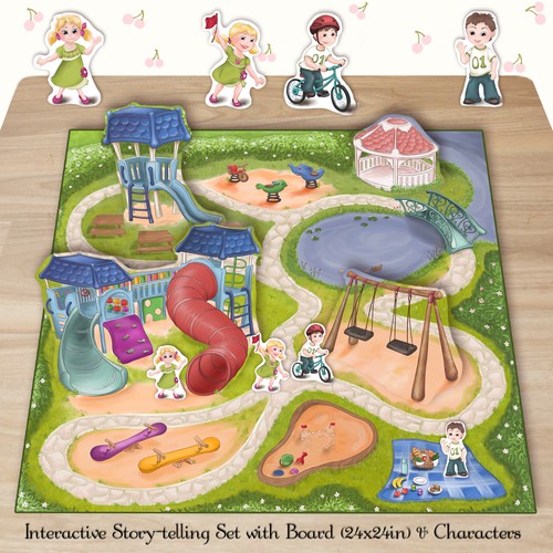 Create an interactive story telling set with board and characters