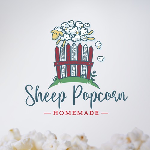 Innovative design for sheep popcorn logo (popped maize-fur)
