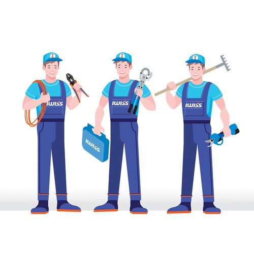 Cartoon character design for electrician and plumber