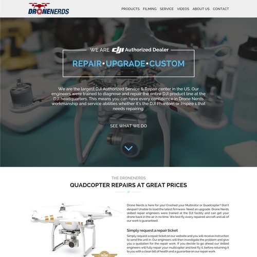 Eye catching landing page for Drone company repair services 