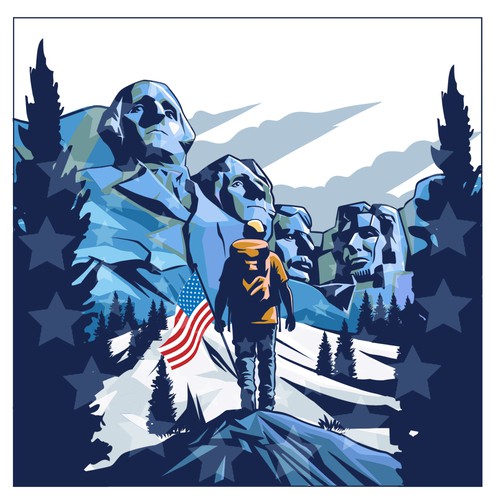 Bold and strong illustration that represent Nationalism and nature beauty for Mt Rushmore travel agency