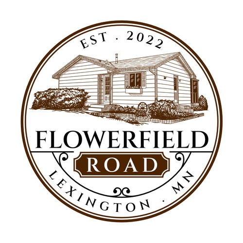 Vintage hand drawn emblem logo for Flowerfield Road
