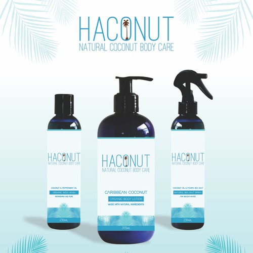 Tropical label for natural coconut body care products