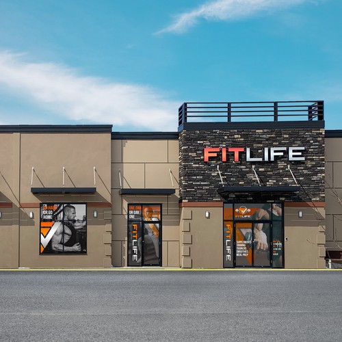 The winning design in the competition for ads on the gym building.