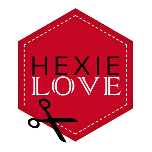 Create a hexagon inspired magazine logo for the quilt magazine, Hexie Love.