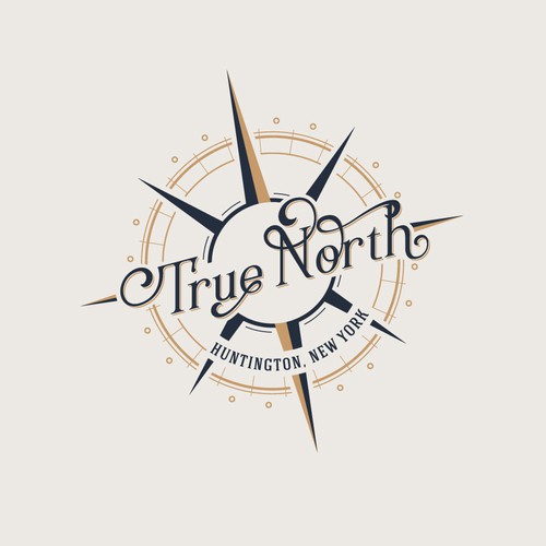 Create a rustic meets edgy logo for my new Restaurant - True North!