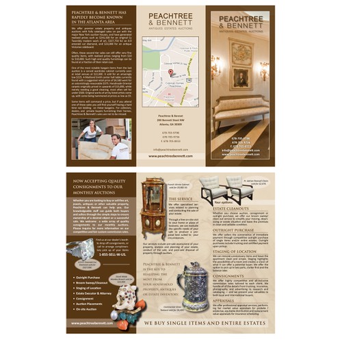 Brochure for Peachtree & Bennett, an estate and antiques auction house.