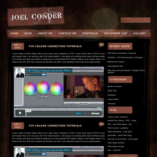 *UPDATED* RETRO/GRUNGE/TEXTURED website design for freelance Editor - Joel Conder