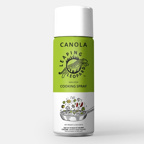 Packaging design for Leaping Leopard Canola Spray