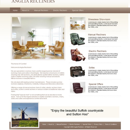 Homepage design for recliner chair store