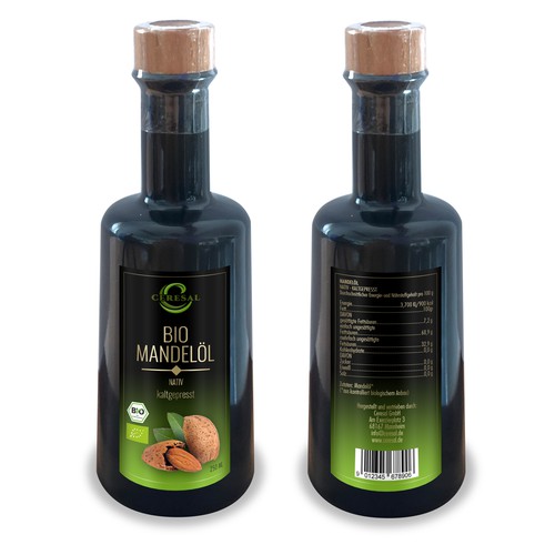 Label design for almond oil.
